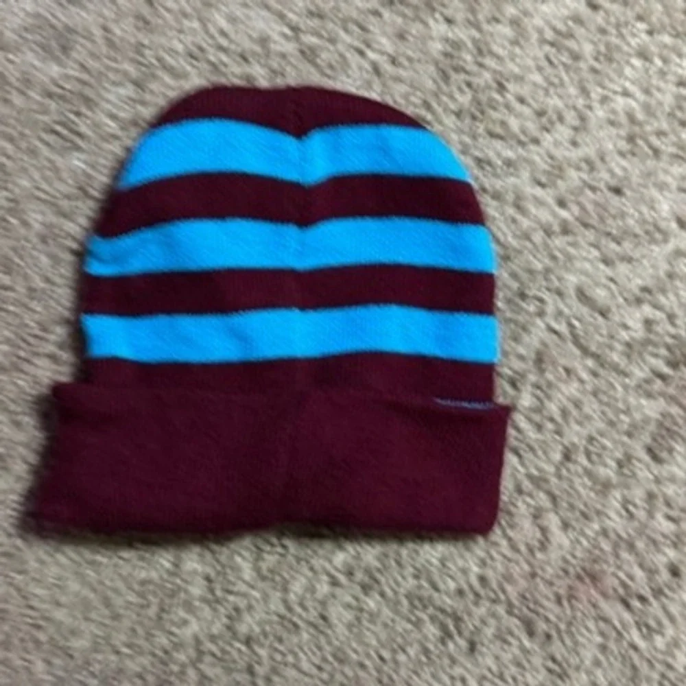 Unbranded Barbell Gym Beanie Maroon Blue Striped Knit Fitness Skull Cap Hat